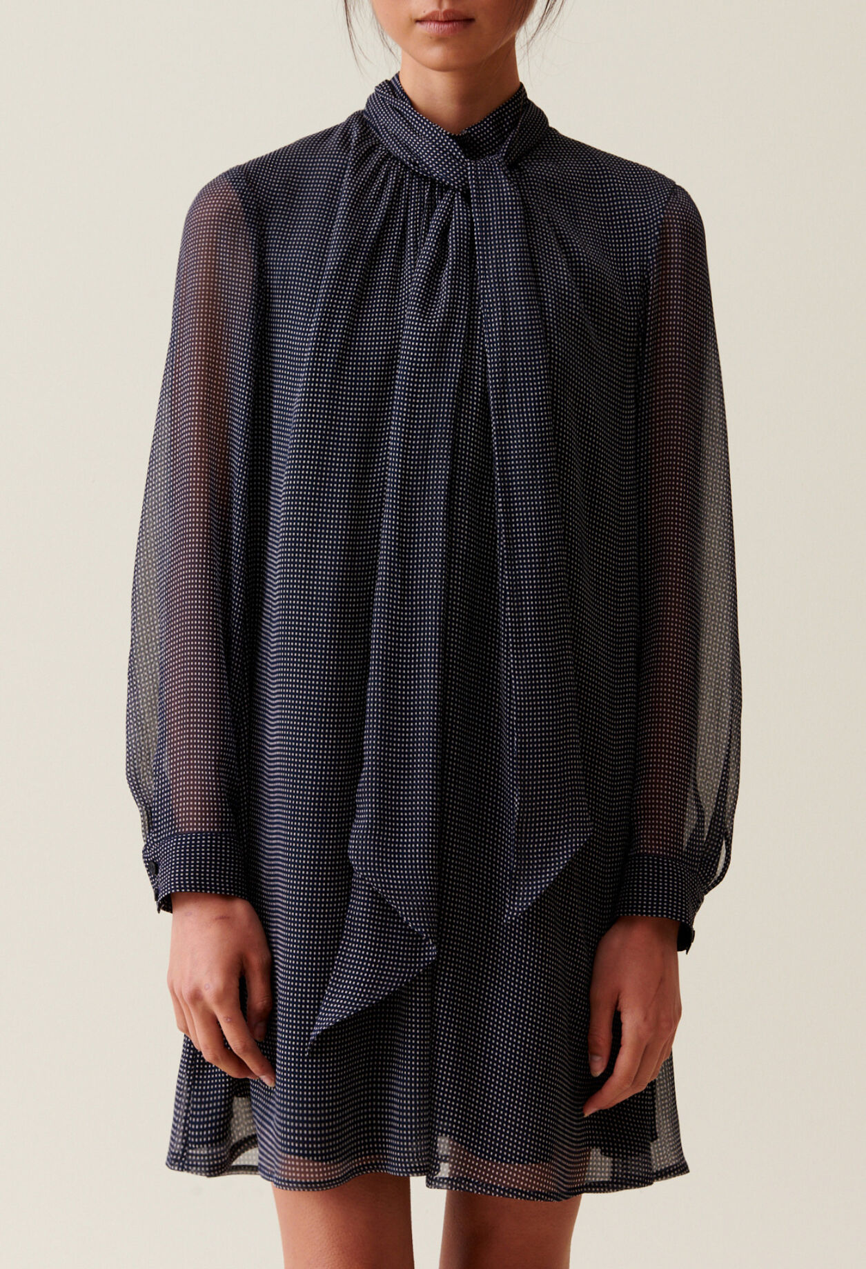 Flowy Dress with Tie Neck