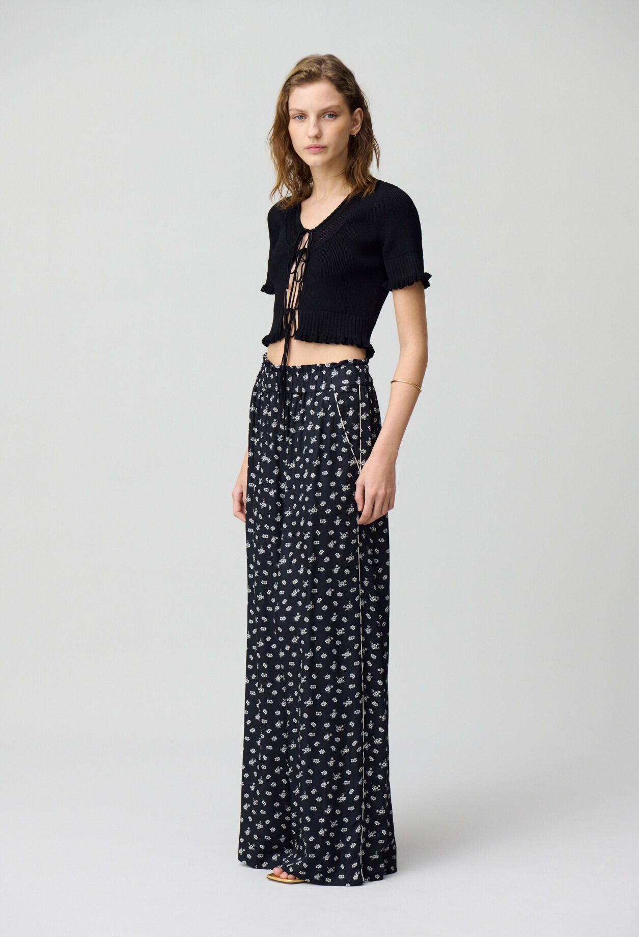 Wide-Leg Fluid Print Trousers
