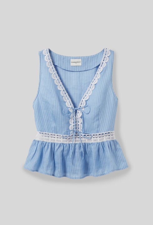 Striped Ruffle Top Lace Detailing