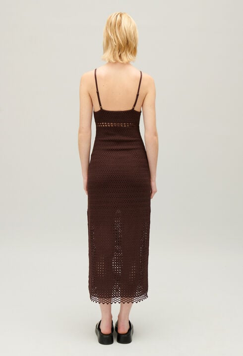 Brown crochet maxi dress