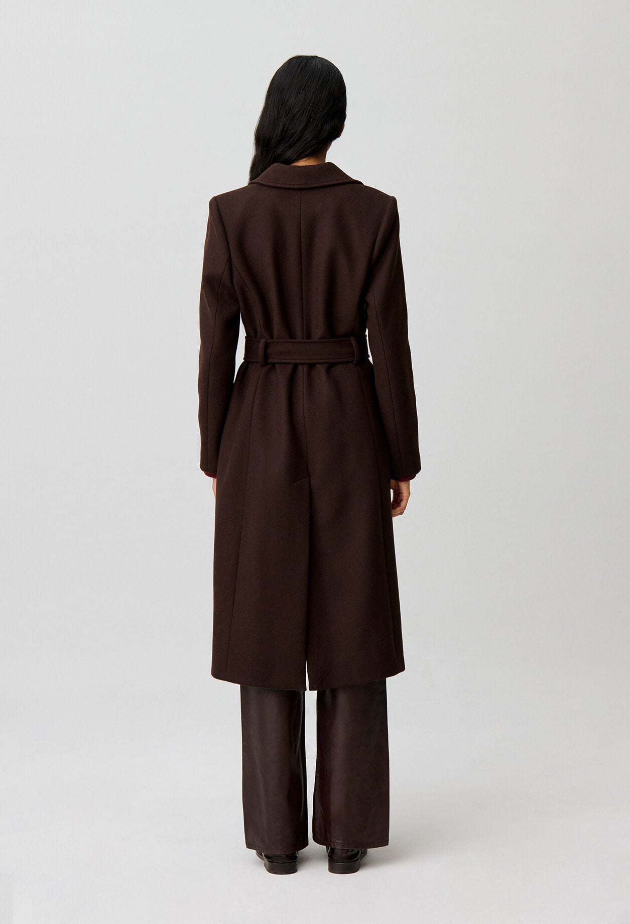 Long belted wool coat