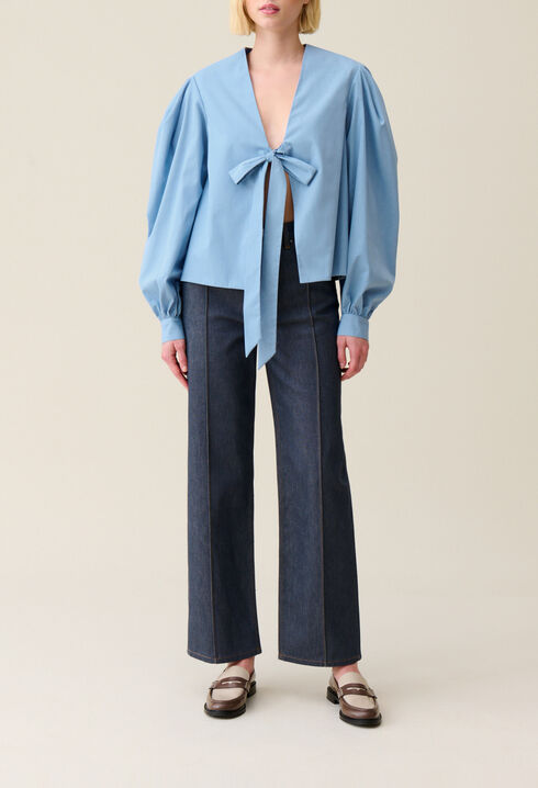 Tie-Front V-Neck Blouse