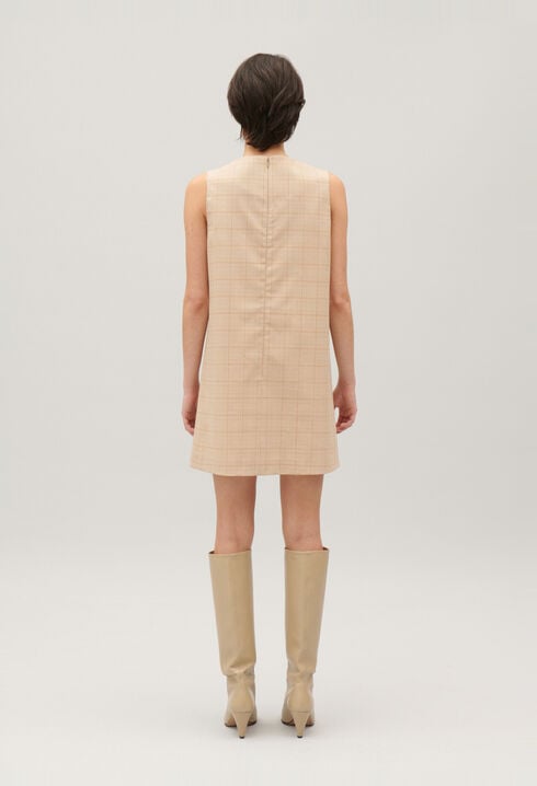 Short beige checked dress