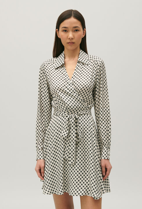 Black and white patterned wrap dress