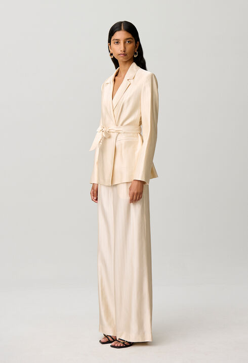 Belted satin tailored jacket