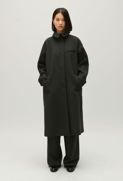 Flecked grey wool mid-length coat