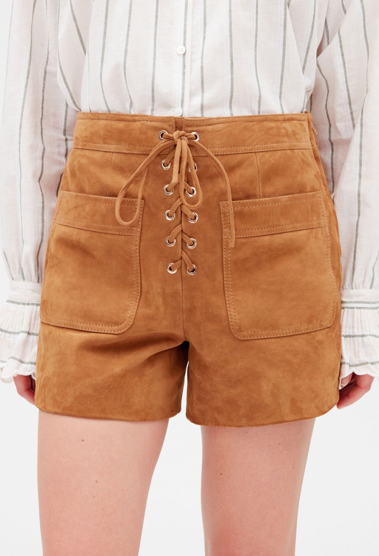 Camel suede shorts