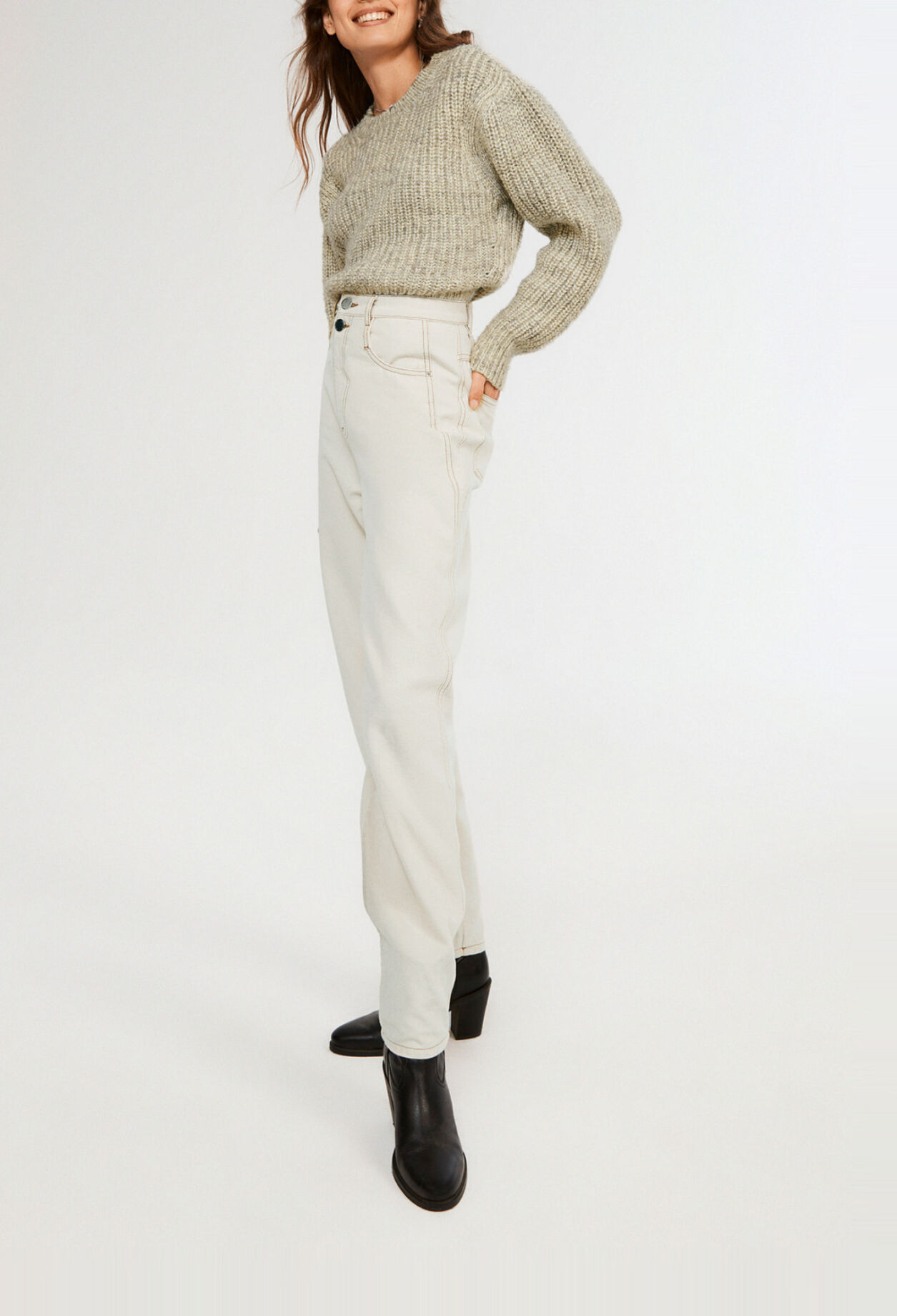 Beige ecowash denim jeans