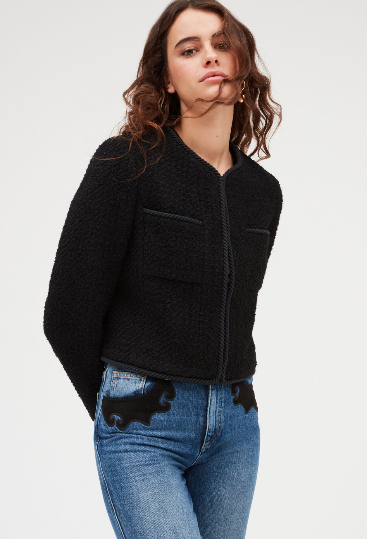 Short black tweed jacket store