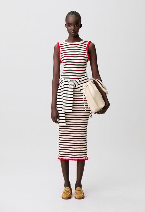 Striped Ruffled Knit Dress