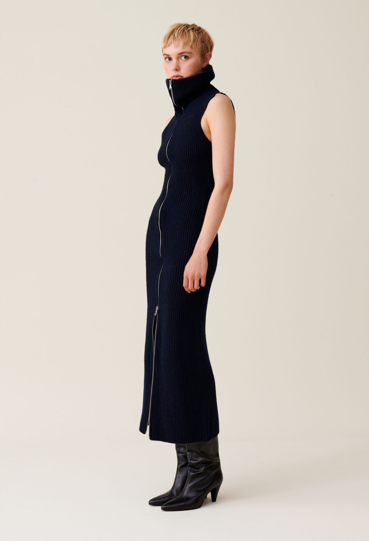 High Neck Zip Knit Dress
