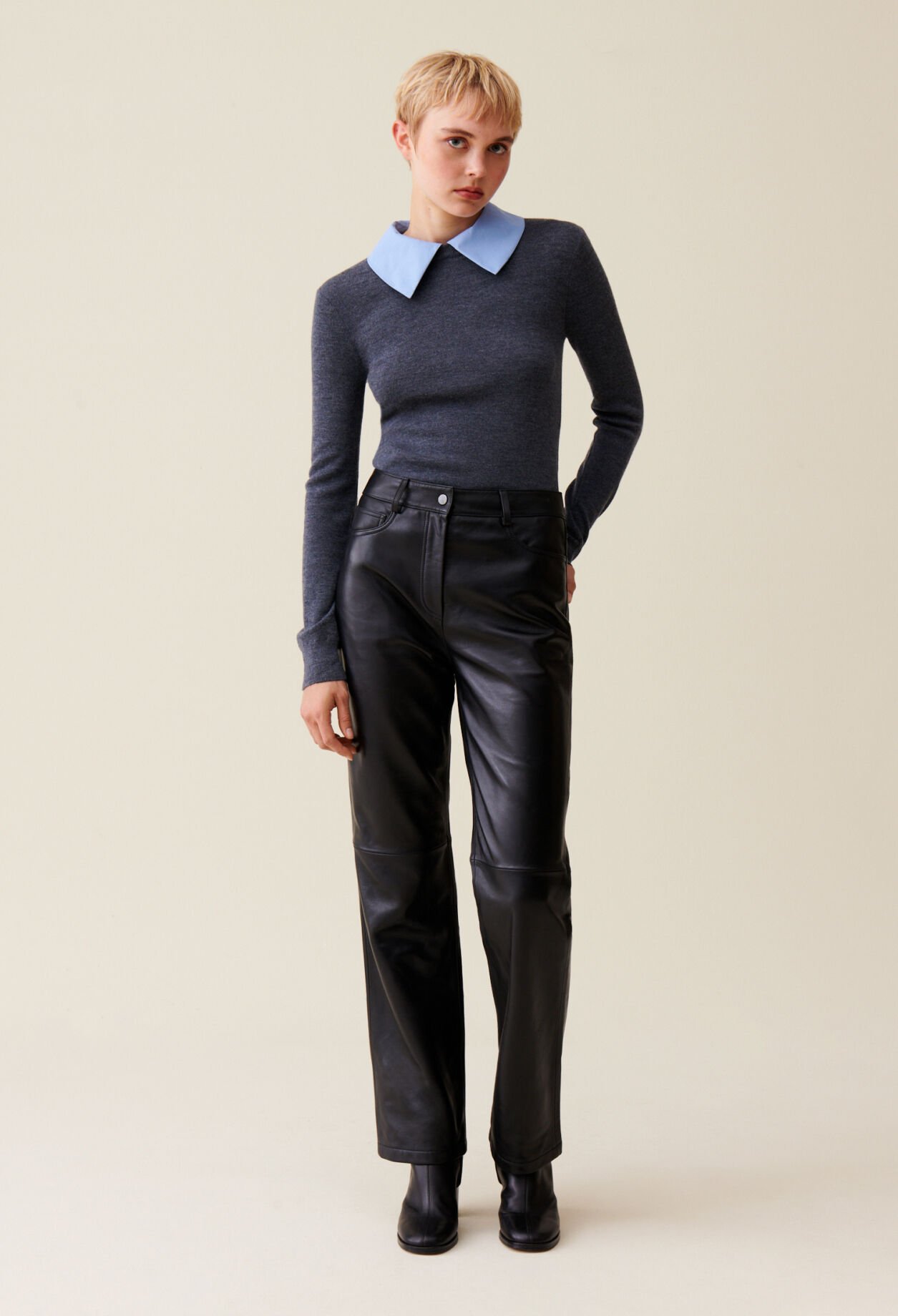 Straight leather pants online