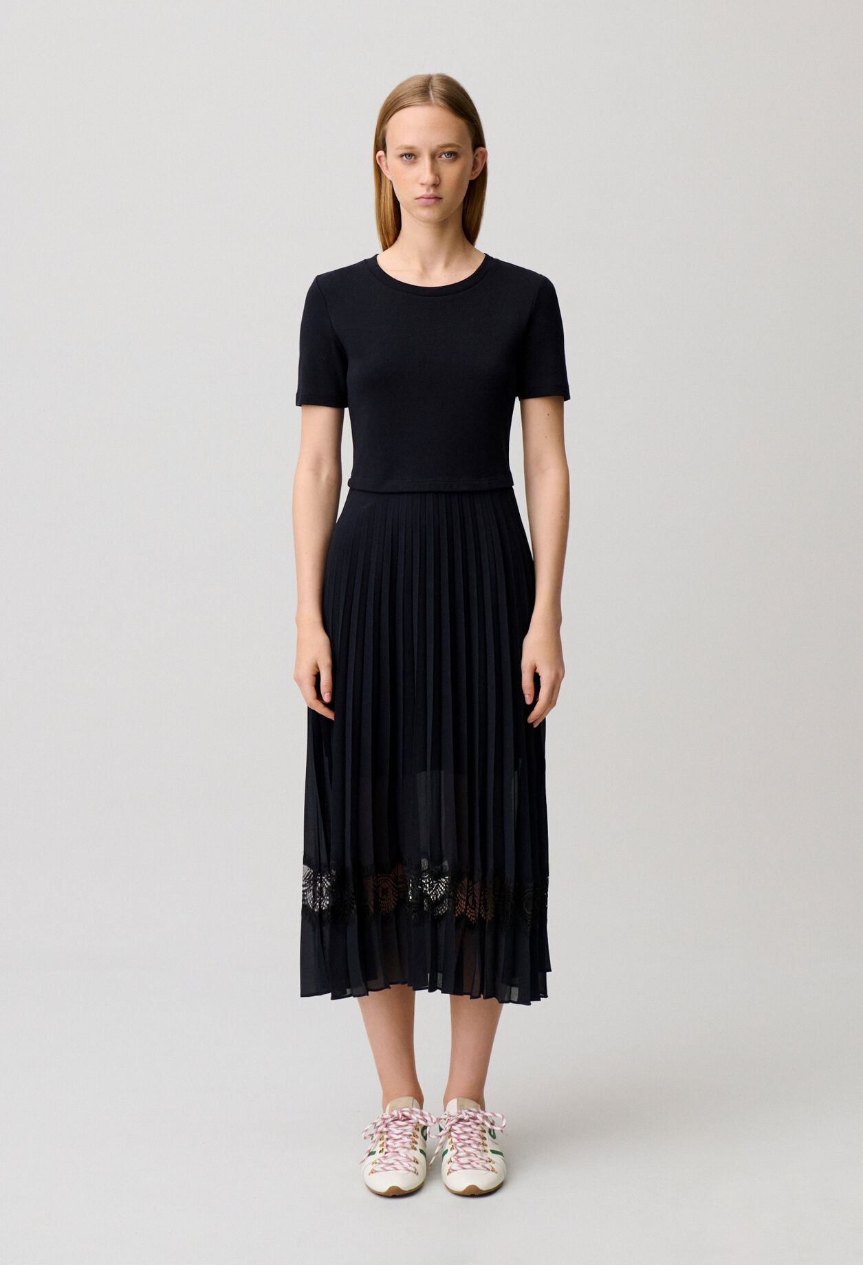 Black and navy bi-material dress