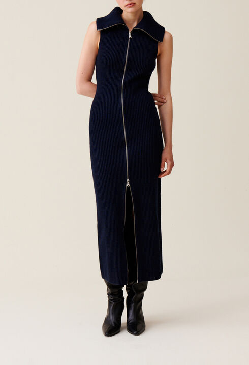High Neck Zip Knit Dress