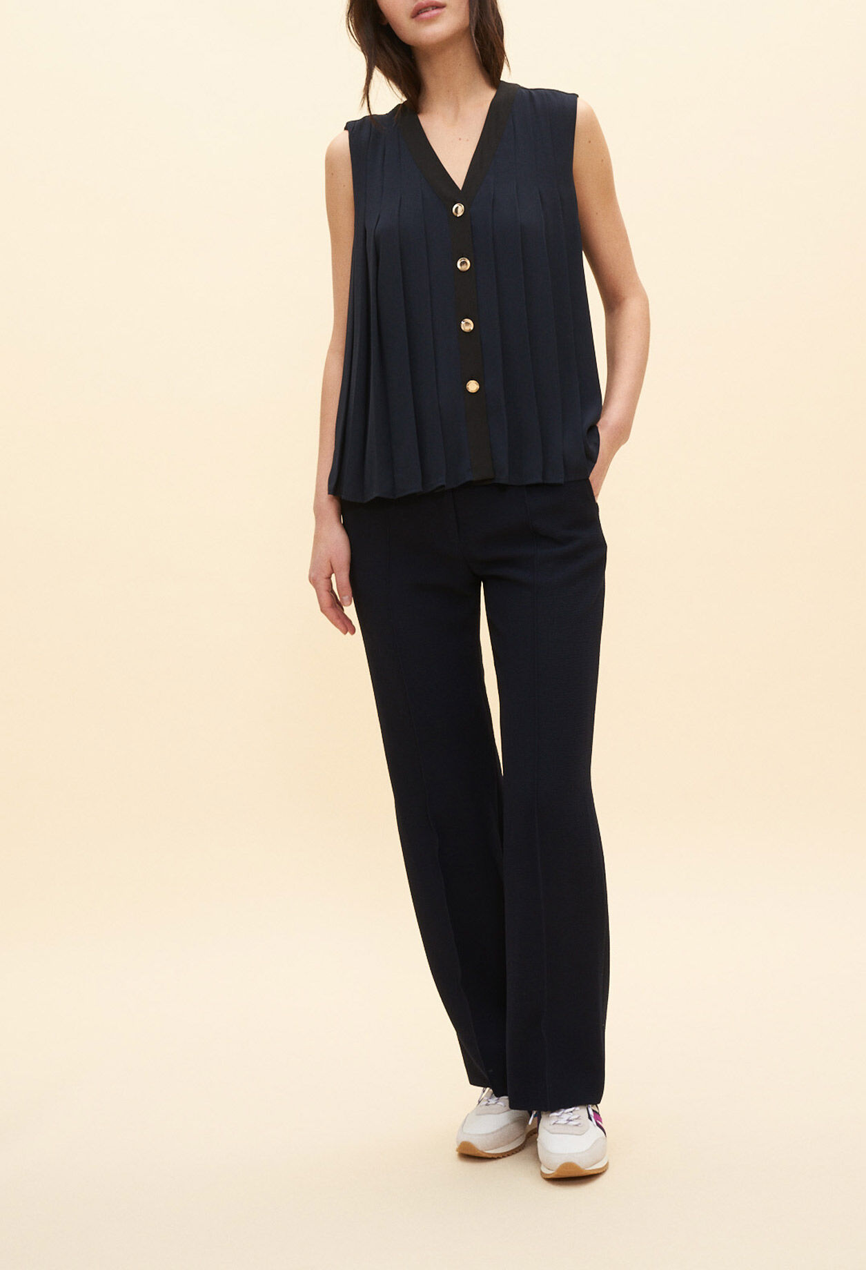 Pleated sleeveless top
