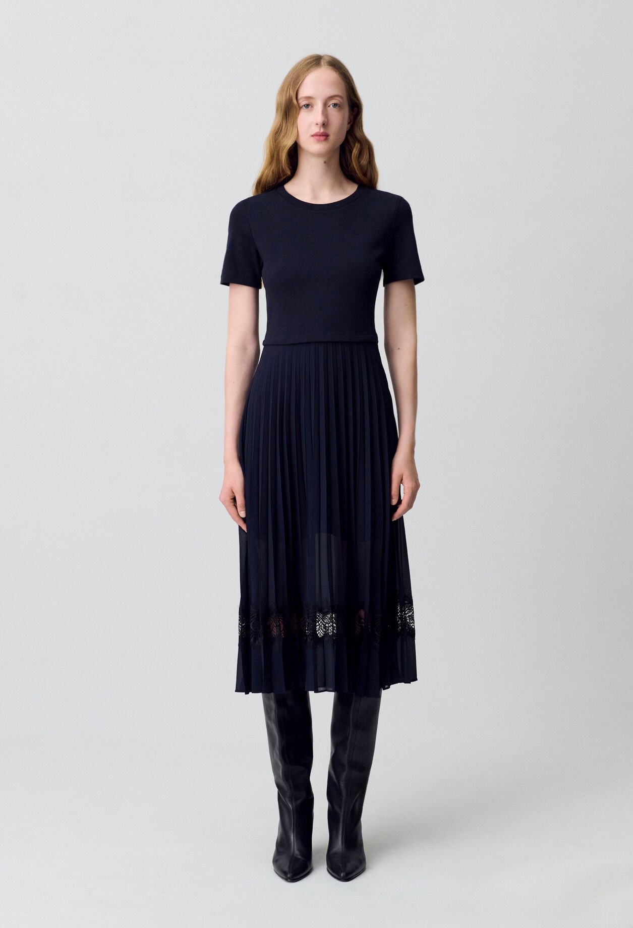 Black and navy bi-material dress 
