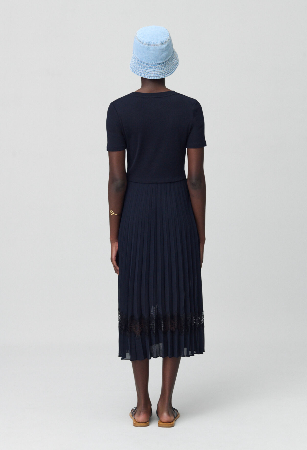 Black and navy bi-material dress 