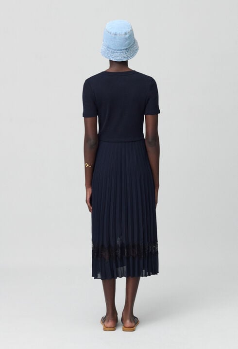 Black and navy bi-material dress 