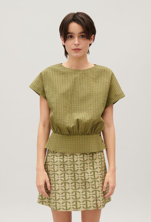 Gathered openwork top