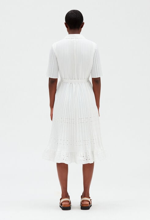 Off-white pleated midi dress