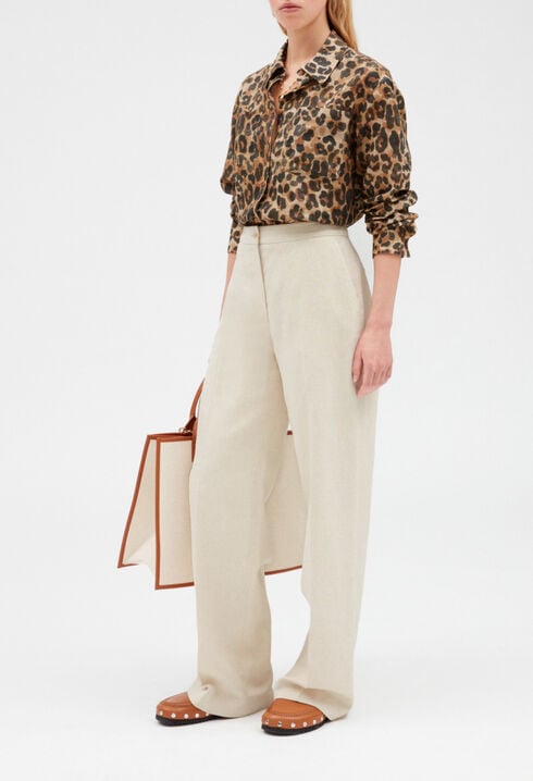 Beige cotton and linen blend trousers