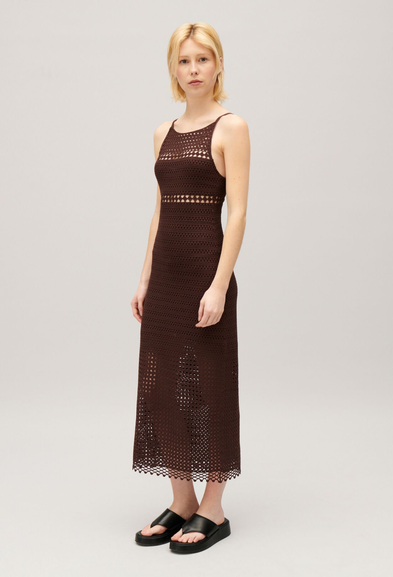 Brown crochet maxi dress