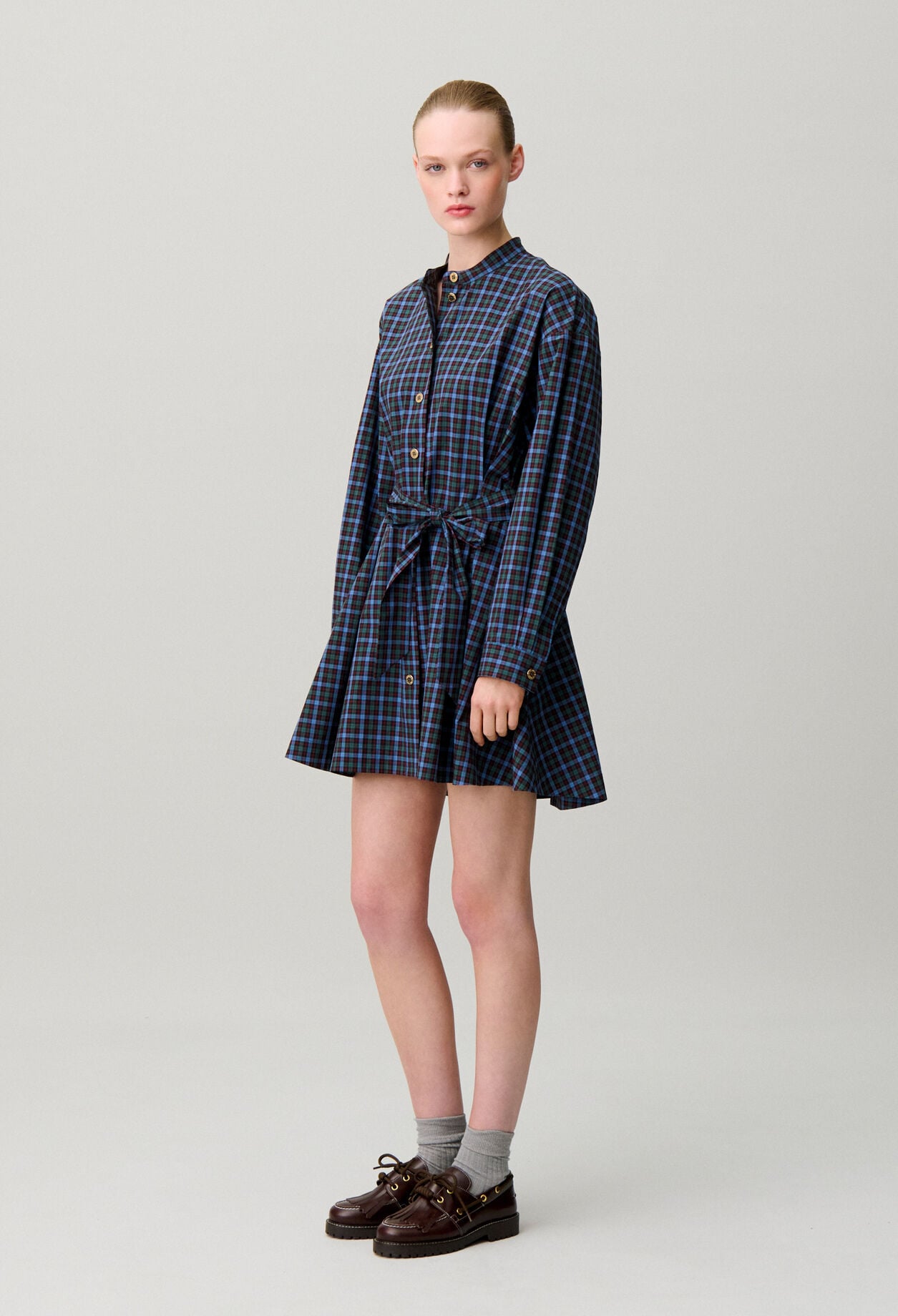 Checked cotton shirt dress