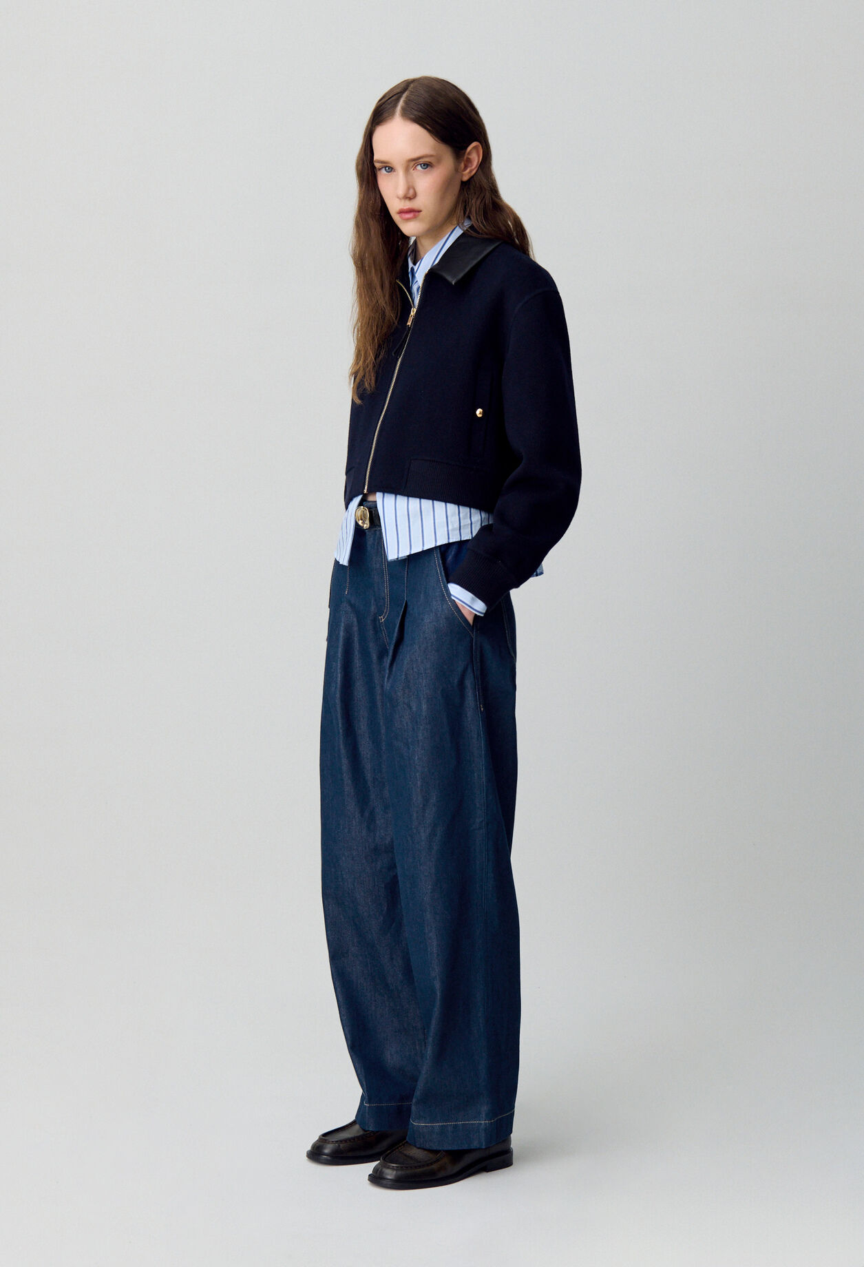 Raw denim straight-cut jeans