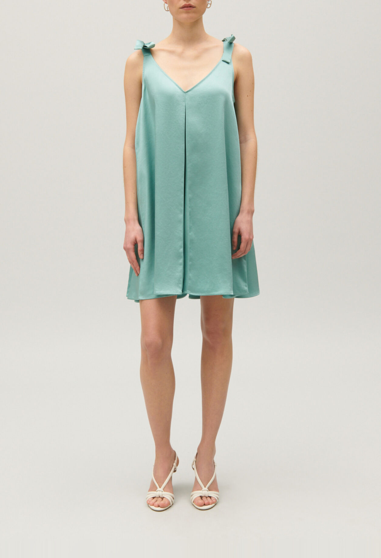 Aqua satin mini dress