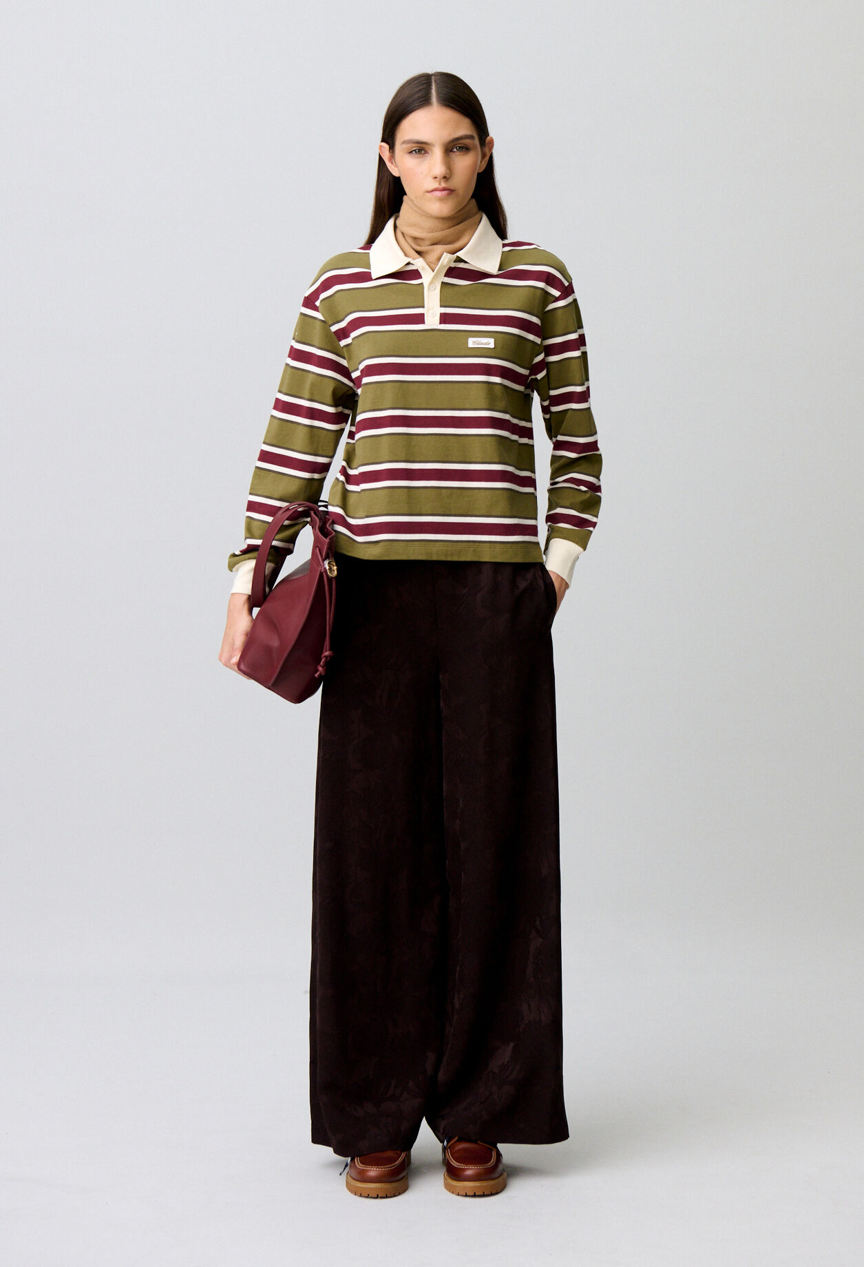 Wide-leg floral jacquard trousers