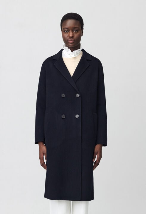 Navy blue mid-length wool coat