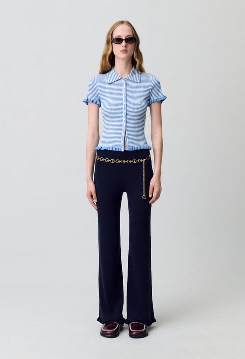 Buttoned striped polo top
