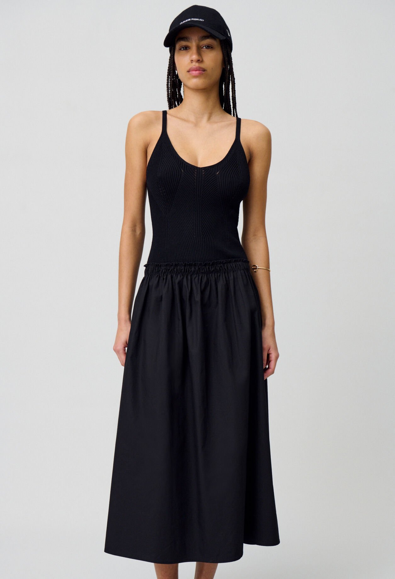 Midi dress with knit bodice