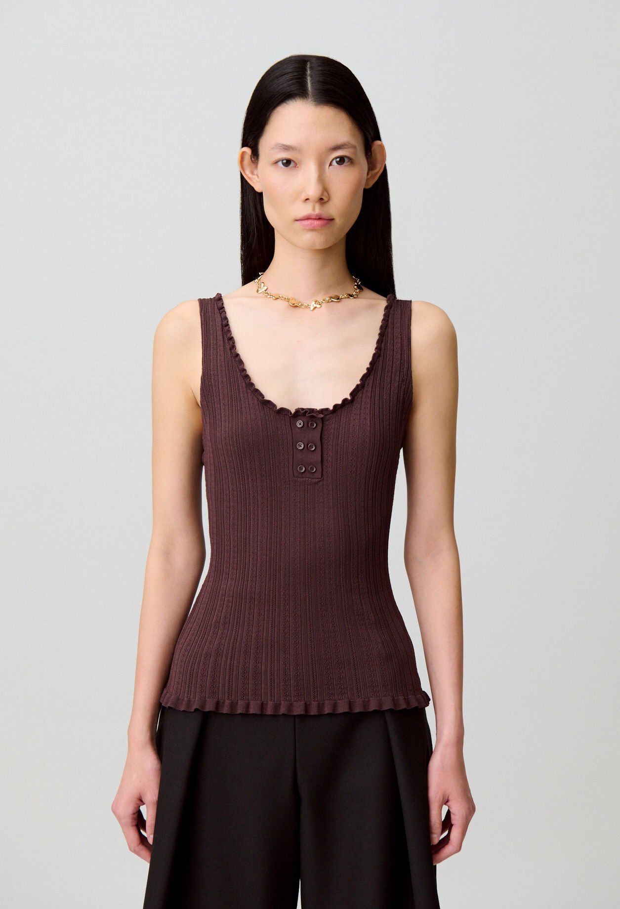 Ruffle pointelle knit tank
