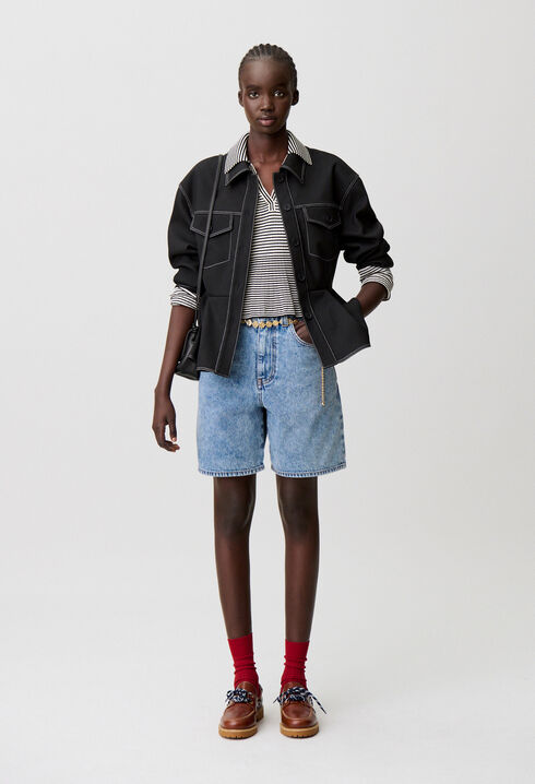 Straight-leg denim shorts