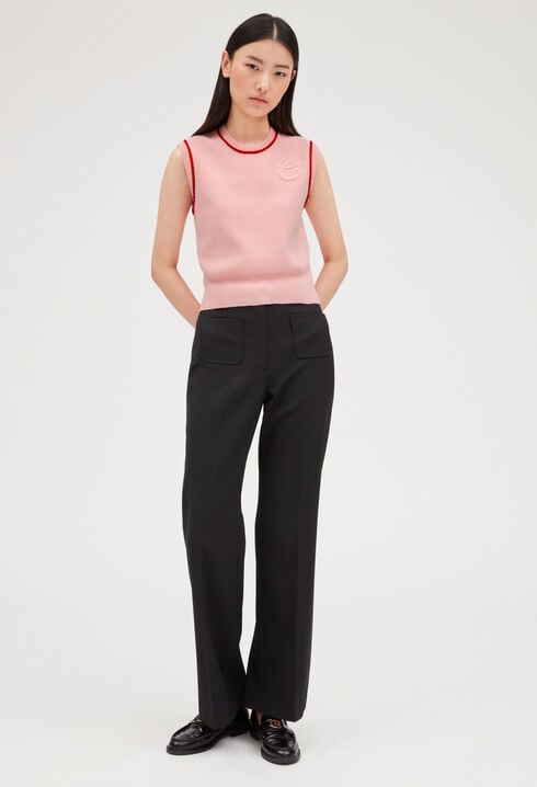 Two-tone sleeveless knitted jumper