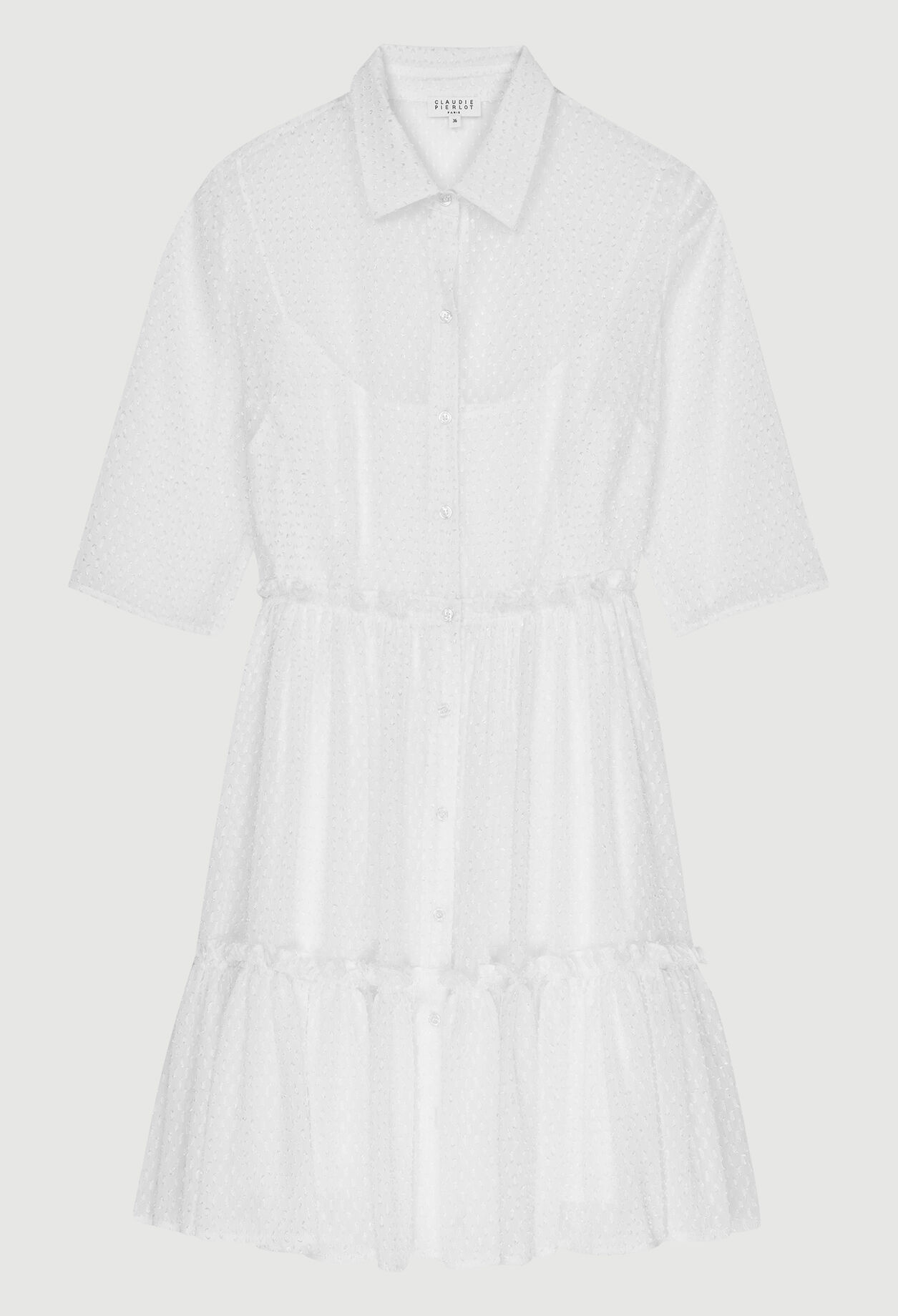White dotted Swiss shirt dress