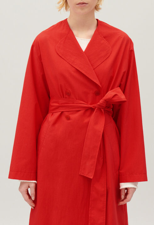 Long red trench coat