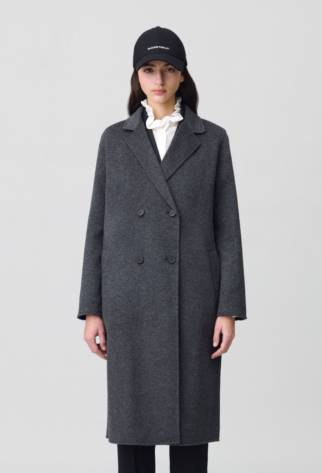 Flecked grey double-sided wool coat for women | Claudie Pierlot Flecked grey double-sided wool coat for women | Claudie Pierlot