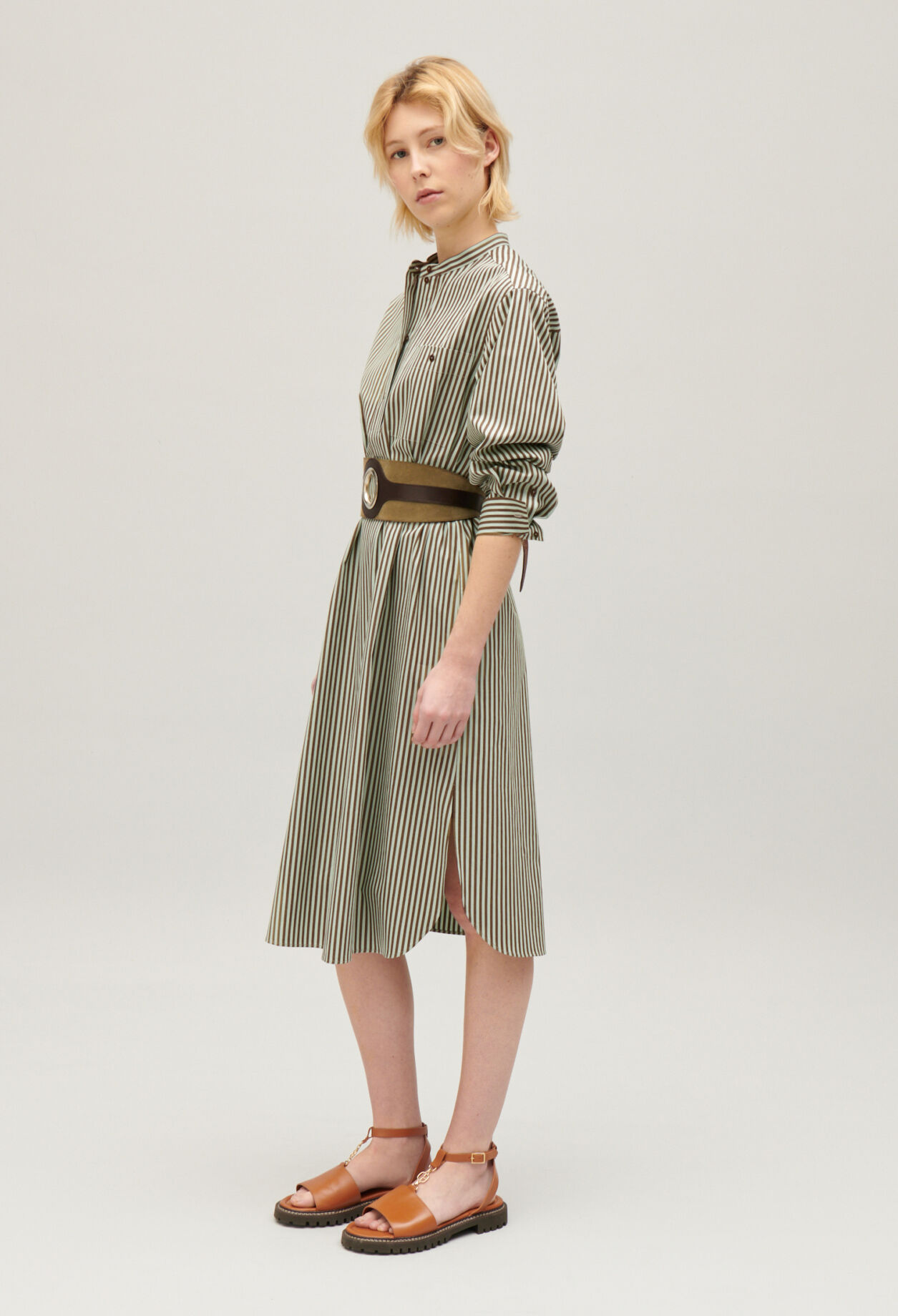 Green striped maxi dress