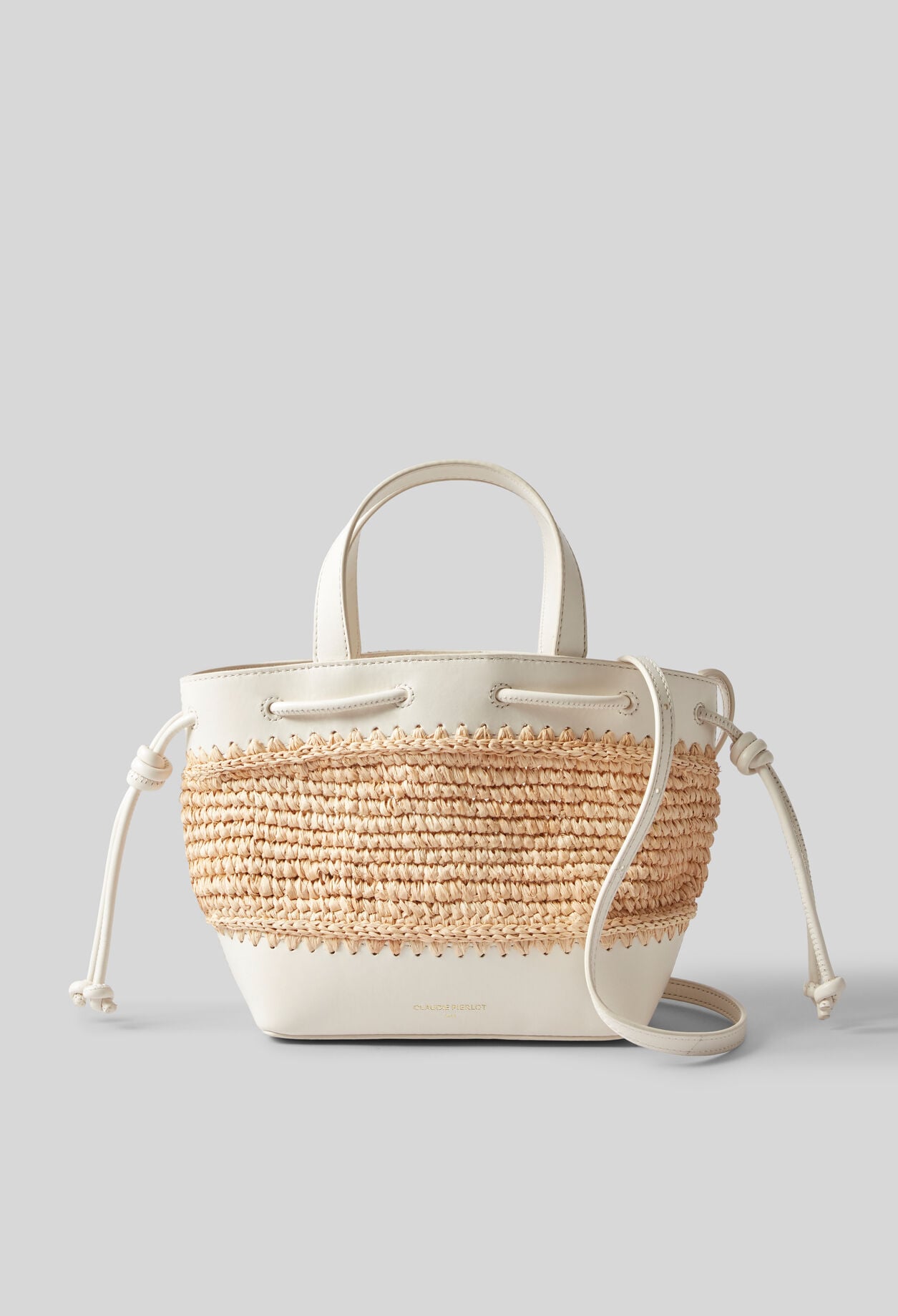 Raffia and leather basket