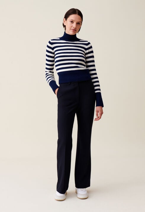 High-neck striped jumper