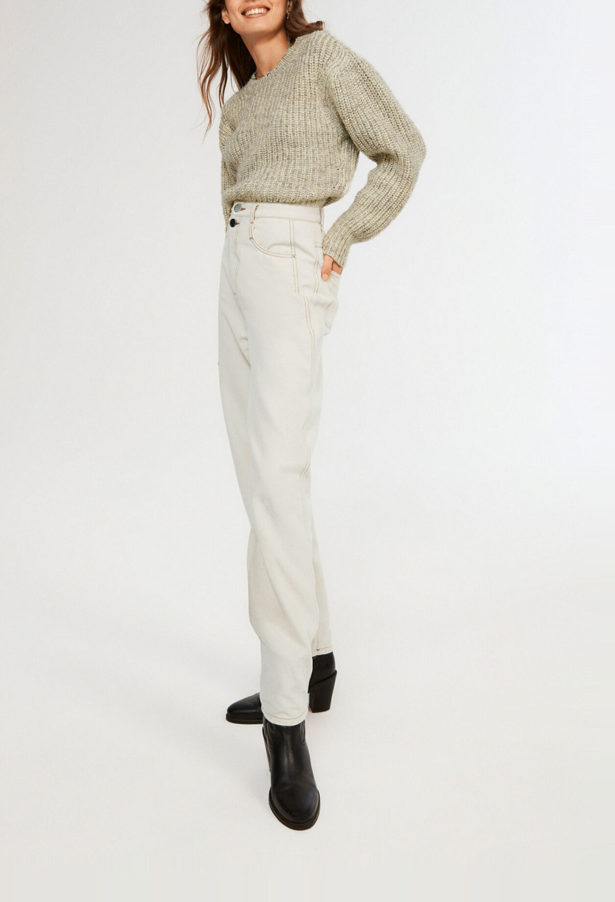 Beige ecowash denim jeans