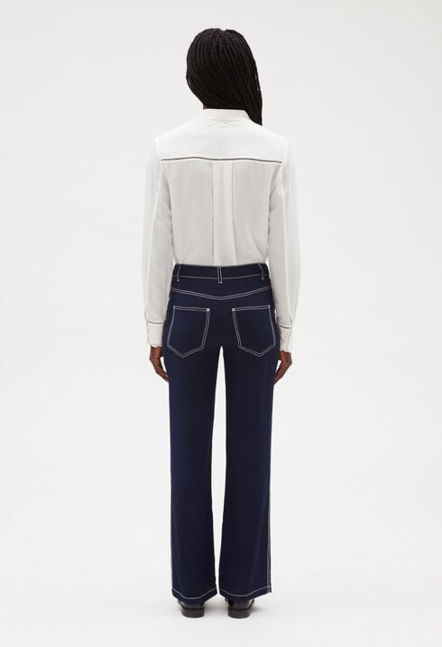 Blue silk straight trousers