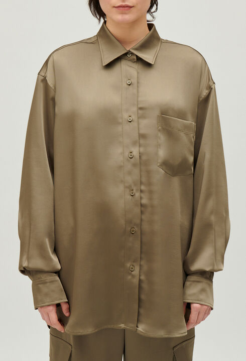 Loose-fit khaki satin-effect shirt
