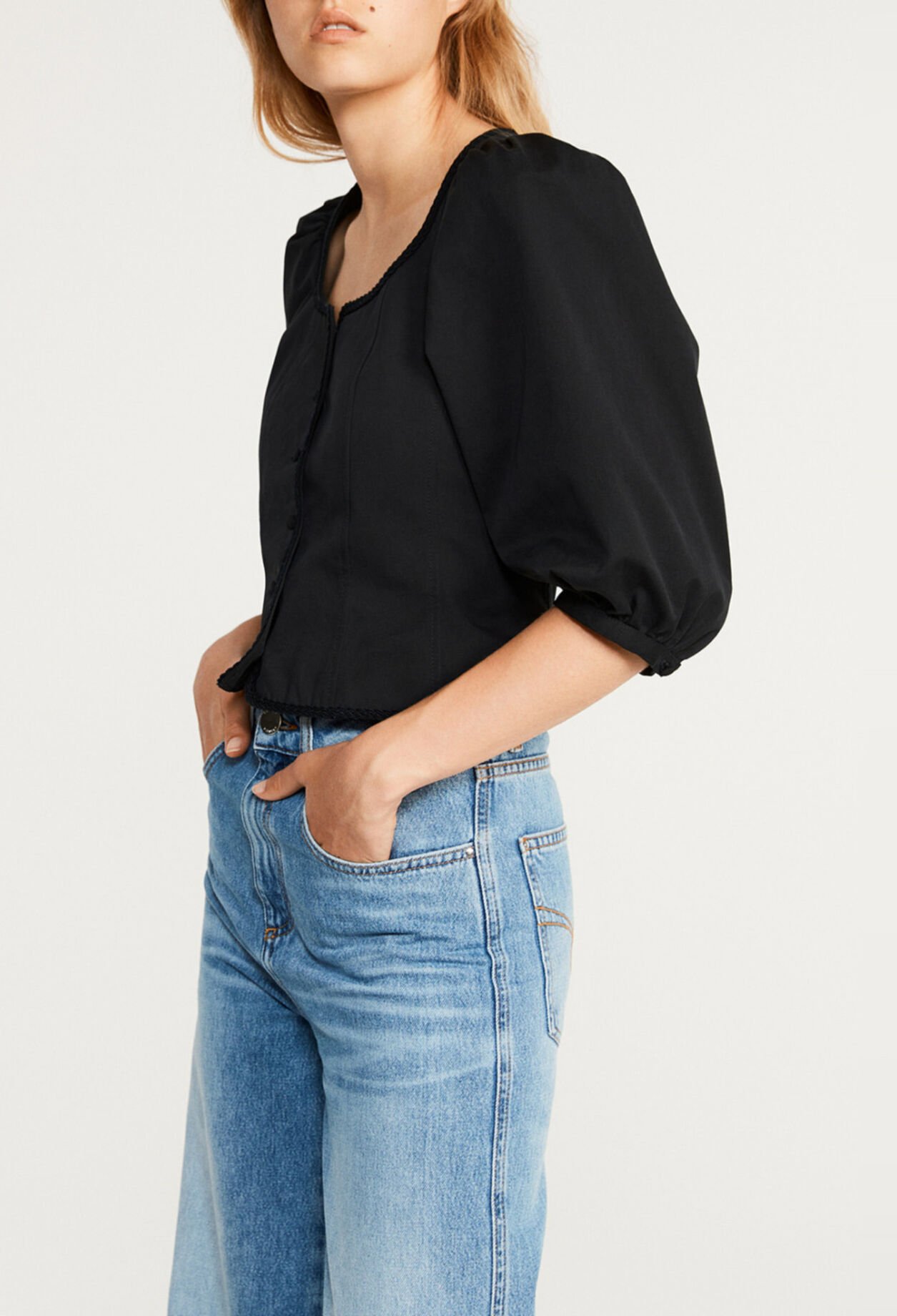 Black blouse with puff sleeves