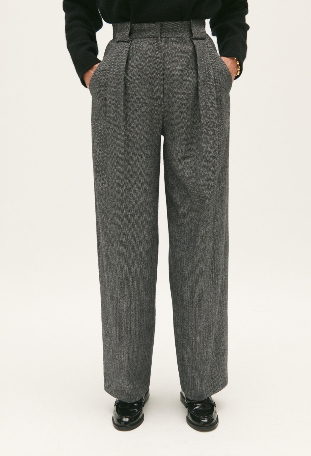 Two-tone wide-leg trousers