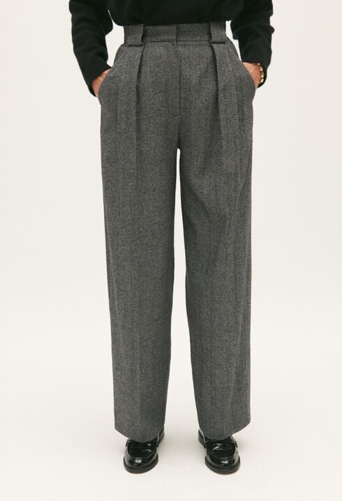 Two-tone wide-leg trousers