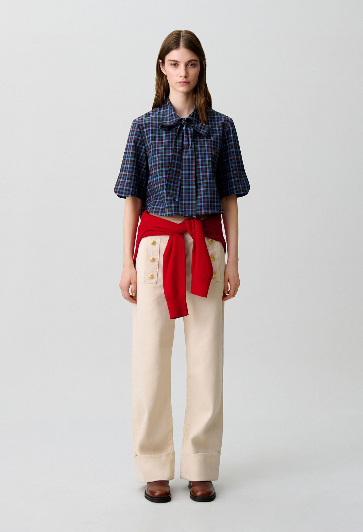 Checked tie-neck shirt