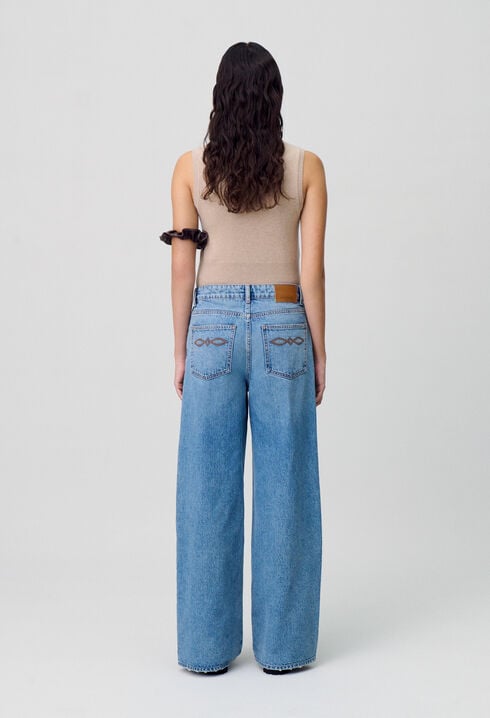 Wide-Leg Washed Denim Jeans